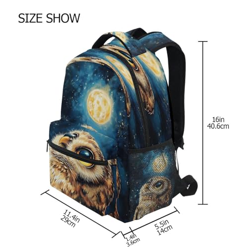 Owl Moon Night Watercolor Backpack for School Boys Girls Adults Kids Bookbag Laptop Bag 15L4