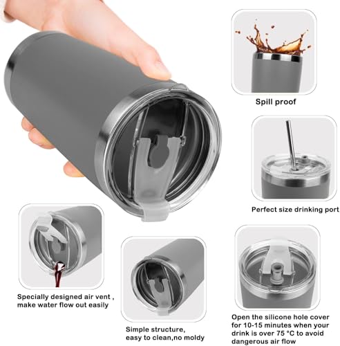 20oz Edelstahlbecher mit Deckel, doppelwandig, Vakuum-Kaffeetasse, Reisebecher für Eisgetränke und heiße Getränke, isolierter Reisebecher mit Strohhalmen (black) – Bild 4