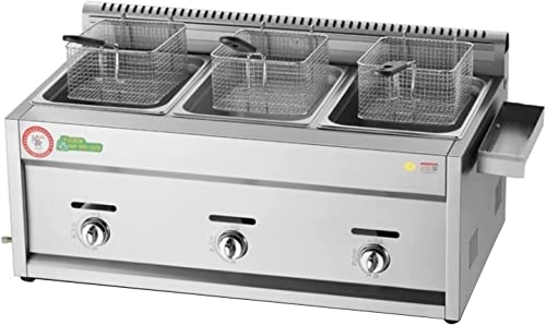 Friteuse à gaz extérieure commerciale, friteuse au propane de bureau en acier inoxydable de cuisine de restaurant professionnel, friteuse à double cylindre multifonction, friteuse avec panier et couve