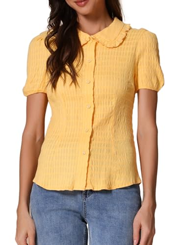Chemisier col Peter Pan pour femme Allegra K à boutons en tissu doux