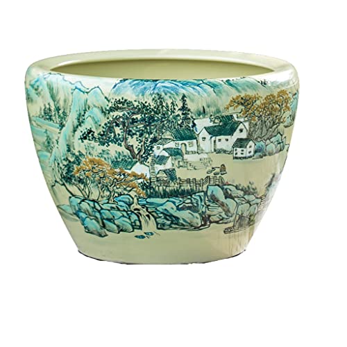 アクアリウム アクアリウム 魚タンク イエロー 釉薬 セラミック 金魚鉢 レトロ 大型 水槽 ガーデン 蓮 水槽 バルコニー 魚 養殖 水槽 魚 タンク 装飾 (B 63cm)