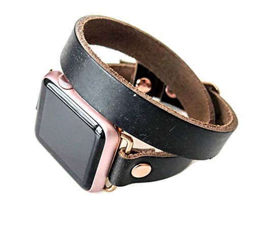 Handcrafted Watch Band, Handmade Apple Band, Horween Genuine Leather Band, Apple Watch band, Double Wrap Brown band, 42mm leather watch band, Apple watch strap, iwatch band, series 4 band