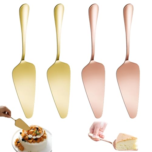 Bootoow Cake Shovels Cake Spatula Triangular Multifunctional Cutter, 4 Pieces Stainless Steel Cake Shovel for Kitchen Dining and Christmas Parties Cake Shovel (Gold+Rose Gold)