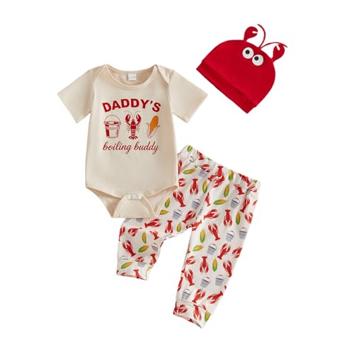 GOOCHEER Newborn Baby Boy Clothes Crawfish Short Sleeve Romper Shirt Top Pants Hat Set Summer Outfits (Red 0-3 Months)