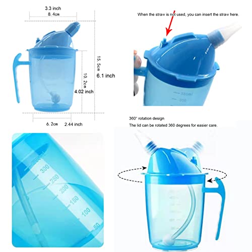 VOPHIA Drinking Beaker Cup for Disabled Adults, Convalescent No Spill Feeding Cup with Straw for Elderly Maternity Drink Water Porridge Soup 350ml (Blue)