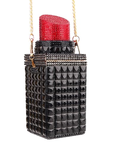 Image of Women Lipstick Shape Inlaid Rhinestone Crystal Glitter Evening Bags Purses Clutch Sparkly Banquet Handbag | Lipstick Shape