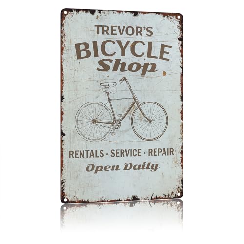 KERUNSM Bicycle Shop Rentals Service Repair Open Daily Vintage Aluminum Metal Sign, 12X8 Inches, Retro Distressed Decorative Wall Art for Garage, Pub, Bar, Store, Home Living Room Outdoor Wall Decor