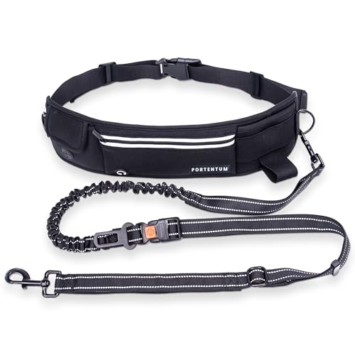 PORTENTUM Joggingleine Hunde - Freihändig, Laufen, Wandern, Anti-Stress, Gurtband, Reflektierend (Schwarz) PORTENTUM Joggingleine Hunde - Freihändig, Laufen, Wandern, Anti-Stress, Gurtband, Reflektierend (Schwarz)
