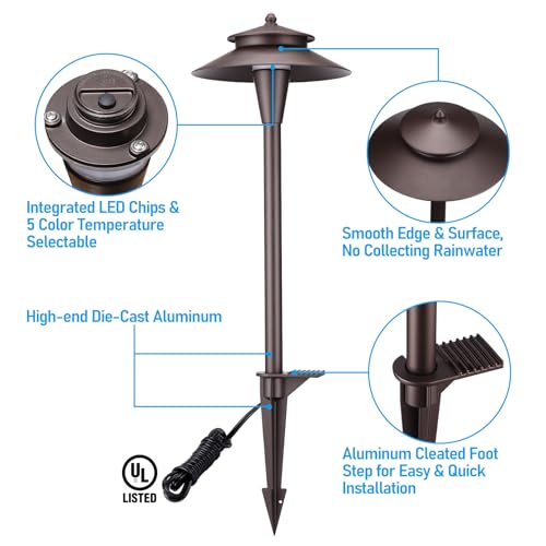 Image of LEONLITE 6-Pack 5CCT Low Voltage LED Pathway Lights, Double Layer Head