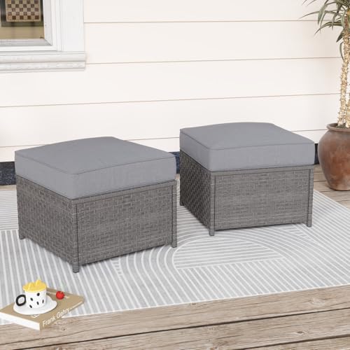 SUNSITT Outdoor Patio Ottoman Set of 2, All Weather Rattan Outdoo...