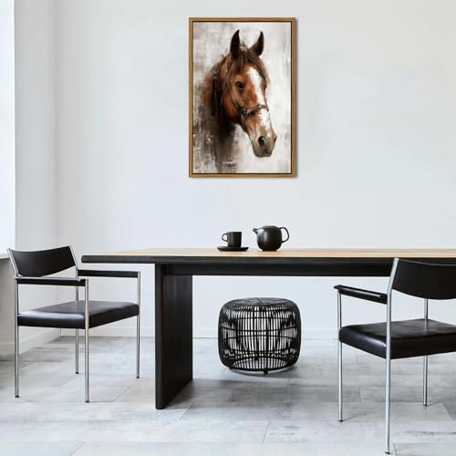 Image of Horse Canvas Wall Art Framed Rustic Horse Portrait Prints Painting Western Horse Pictures Wall Decor Vintage Farmhouse Country Animal Artwork for Living Room Bedroom Office Home Decorations 24x36