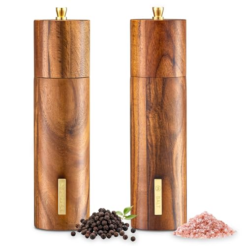 2 Pack Acacia Wooden Salt and Pepper Grinder Set with