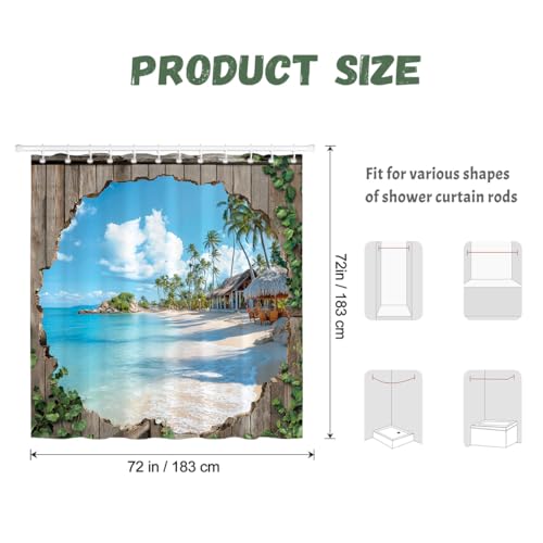 Dazzlewall Beach Barn Door Shower Curtain with 12 Hooks, 72x72 in by Dazzlewall - Used condition - Image 6