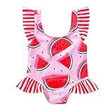 Toddler Baby Girl Swimsuit Ruffle Sleeve Watermelon Print Swimwear One Piece Outfits(Red,12-18...