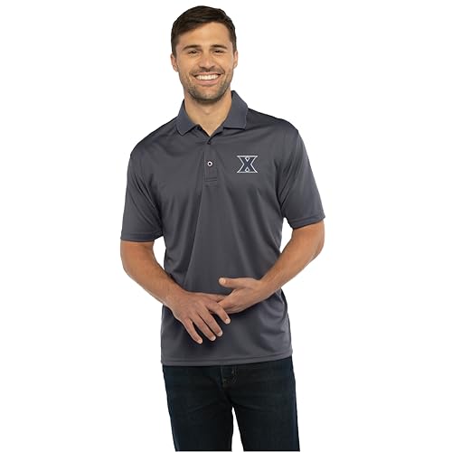 Vantage Apparel Men's Collegiate Premium Moisture Wicking Dark Gray Icon Polo, Xavier Musketeers, Medium