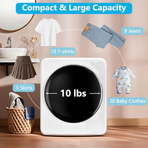 DollarDash Compact Laundry Dryer, 1.5 Cu.ft Front Load Stainless Steel Clothes Dryers With Exhaust Pipe, 800W, Portable Dryer with 5 Modes for Apartments Home Dorm RV (1.5 Cu.ft)