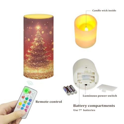 Image of Poceacles Christmas Tree Gold Red Flameless LED Candle Battery Powered Votive Lights Realistic Pillar Candle Decorative Tea Lights for Home Party Indoor Outdoor Decorations