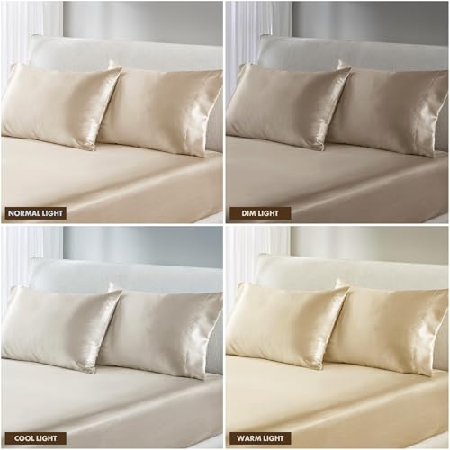 Image of Madison Park Essentials Satin Pillowcase 2 PCS, Silky, Standard Champagne | Pillowcase Cover for Hair & Skin, Luxuriously Soft, Natural Sheen Luster, Cool to Touch, Wrinkle-Free, Machine Washable