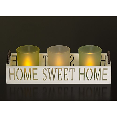 Dawhud Direct Votive Candle Holder, Vintage Decor Flameless Natural Candlescape Set, 3 Led Tea Light Candles, Rocks And Tray (Home Sweet Home) Bath Decor Decorative Candles Zen Room Decor Gift #TOP4