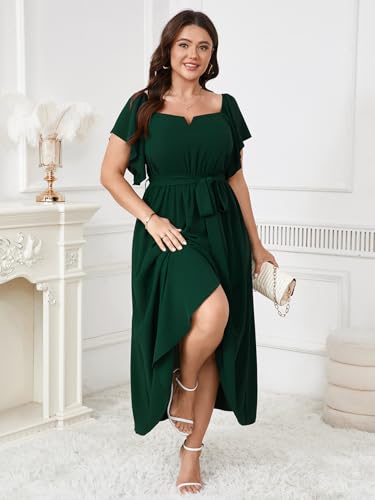 Image of SHESTARR Women's Plus Size Maxi Dress Short Sleeve Square Neck Flowy A Line Wedding Guest Cocktail Long Dress
