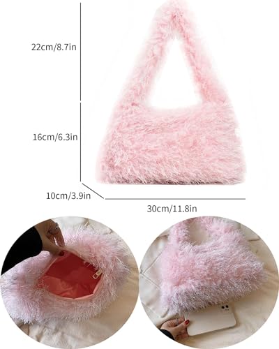 Image of Fluffy Shoulder Hobo Bag Handbag and Purse Women Y2K Fuzzy Soft Plush Underarm Tote Bag