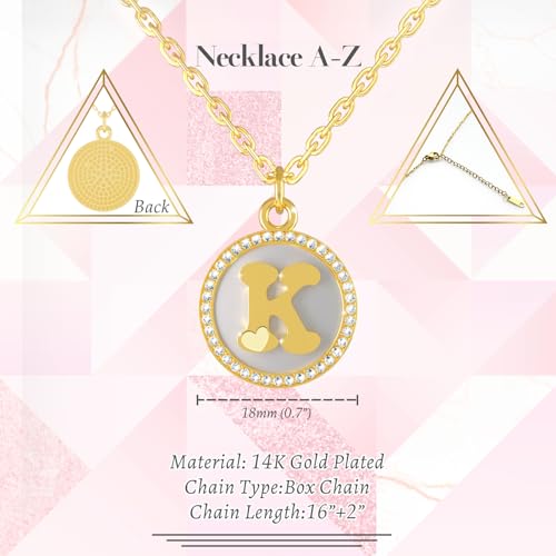 REGIS Necklace for Women Gold Initial Necklace 14K Gold-Plated Round Pendant Personalized A-Z Letter Chain Jewelry Gift for Her (K, Gold) by REGIS - Used condition - Image 3