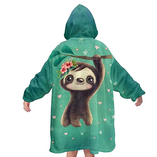 chaqlin Funny Sloth Wearable Blanket Hoodie Boys Girls Cute Sloth Print Oversized Sweatshirt Blanket for Kids Girls Soft Fleece Hooded Blanket with Pockets - Image 2