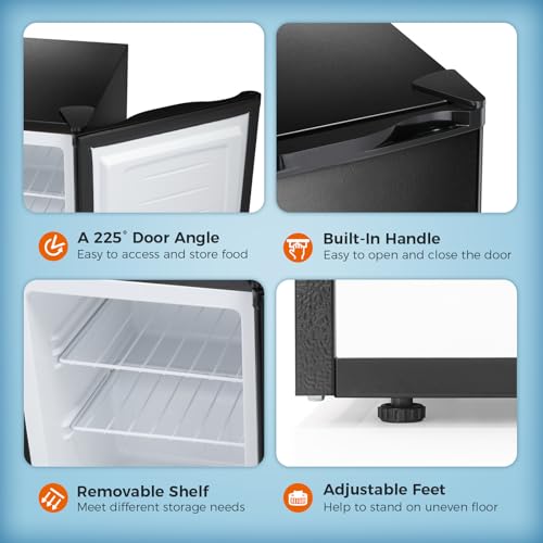 Kismile 2.1 Cu.ft Compact Upright Freezer with Reversible Single Door,Removable Shelves Mini Freezer with Adjustable Thermostat for Home/Kitchen/Office (2.1 Cu.ft, Black)