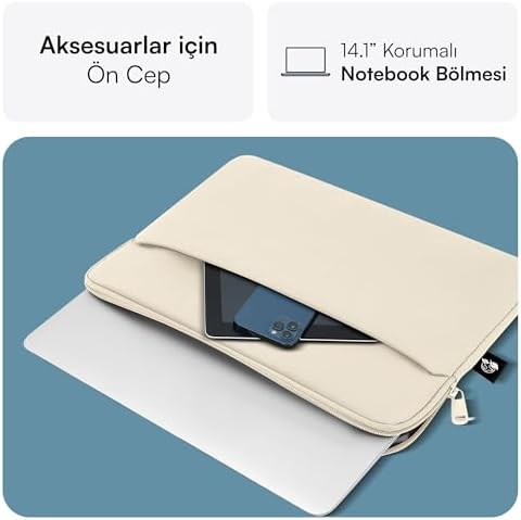 MACK MCE-1505 14.1" Nova Eco Çevre Dostu 13-14 inç Yeni MacBook Pro için Kılıf, Aksesuar Bölmeli Laptop kılıfı, YKK Fermuarlı Notebook & Tablet kılıfı, Latte - Görsel 3