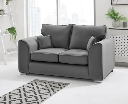 3+2 Settee Sofa Sets - Dylan 2 Seater Sofa - Comfy 3 Seater Suite - Plush Velvet Corner Sofa Set - Dual Arm Scatter Back High Back Sofa for Living Room Lounge (Grey, 2 Seater High Back)