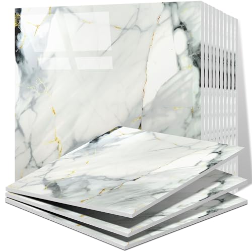 Vieshful 20 Pièces Carreaux Adhesif Cuisine, Carrelages en Marbre Auto-Adhésifs de 30 x 30 cm pour mur, Carrelages Adhésifs Pour Cuisine, Salle de Bains...