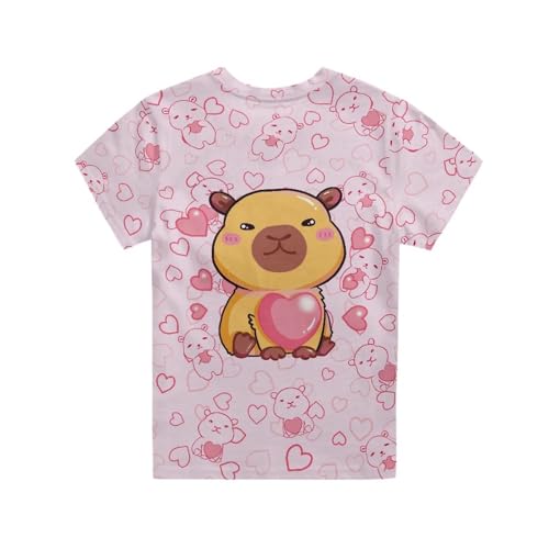 Image of Xhuibop Cute Capybara Graphic Tees for Girls 15-16- Pink Shirts Casual Summer T-Shirts for Toddler Back to School Short Sleeve Crewneck Top for Outdoor Travel Camping