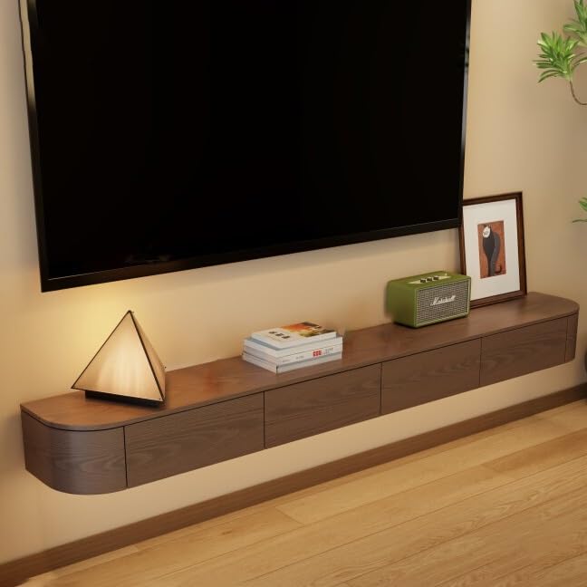 Meuble multimédia mural en bois premium, centre de divertissement suspendu chic de 180 cm