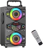 Haut-parleur sans fil multifonction : le haut-parleur Bluetooth portable A52 prend en charge la radio FM, l'entrée AUX, la lecture de musique U-disque, la lecture de musique de carte TF, la télécommande intelligente et l'affichage numérique. Batterie rechargeable intégrée de 8000 mAh, offrant jusqu'à 4 à 15 heures de temps de lecture (dépend du volume de lecture). Vous pouvez profiter du carnaval que ce soit une fête dansante intérieure ou extérieure. Ce grand haut-parleur Bluetooth est idéal pour le camping, les barbecues et même le karaoké, les mariages, les conférences, etc.