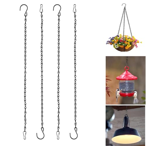4 Pièces Chaînes Suspension, 50 cm Chaine Suspension Réglables, Chaine Noire Metal avec Crochets et Clip, Charge 5 Kg, pour Mangeoires, Cage à Oiseaux, Billboard, Lanternes et Ornements