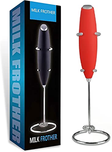 Image of Unleash the BARISTA in you with BAZIX Milk Frother with FREE 16 TYPES of STENCIL DESIGNS worth Rs. 300 for making Cafe Style Drinks at Home- Handheld-Battery Operated-Milk and Coffee Frother, Stainless Steel Whisk and Stand, Portable Foam Maker, Cappuccino, Lattes, and Egg Beaters