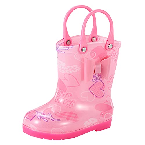 Kids Bowknot Rain Boots for Girls Boys Toddler Waterproof Rubber Cute Printed with Lightweight Easy-On Handles