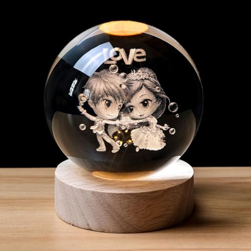 Image of Desidiya Love 3D Crystal Ball Night Light with LED Wooden Stand, Room Decor Glass Sphere Light for Home Decoration Gifts for Women Men Dad Mom Kids Girlfriend