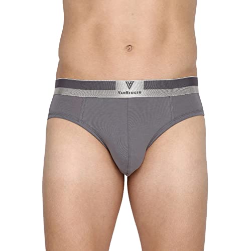 Image of Van Heusen Men Briefs - Pima Cotton Stretch - Colour Fresh, Ultra Soft, Solid 20002 Quite Shade S Grey