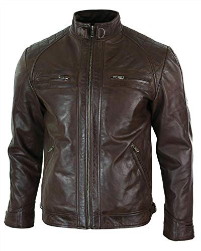 Image of Mens Vintage Retro Biker Cafe Racer Jackets - Diamond Quilted Style Genuine Leather Motorcycle Jacket
