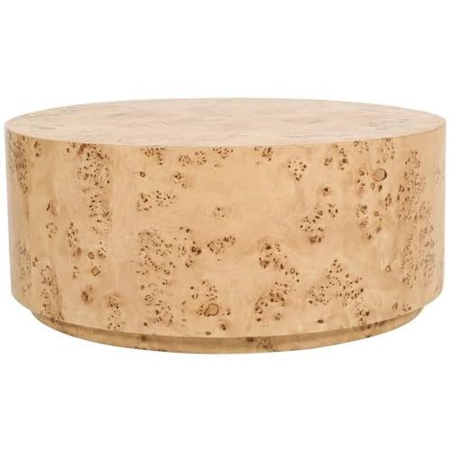 Meridian Furniture 270-C Burl Collection Mid-Century Modern Coffee Table with Ash Burl Wood, Curved Art Deco Design, 36' W x 36' D x 15' H, Natural