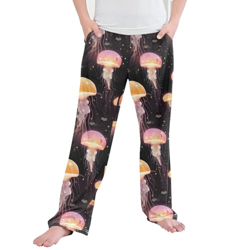 Yellow Jellyfish Long Pajama Pants Elastic Waist PJ Bottoms with Pockets S A110415