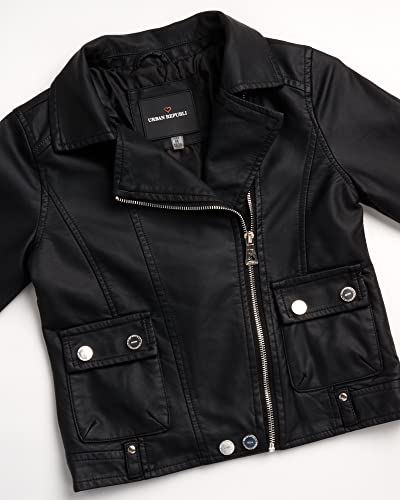 Urban Republic Girls' Leather Jacket Pu Leather Motorcycle Moto Jacket Outerwear Coat Faux Pleather, Size 4, Jet Black Moto #TOP3