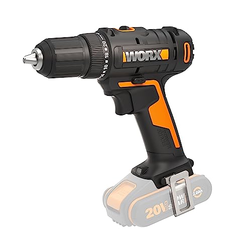 WORX Taladro atornillador 20V Máx. PowerShare | WX108.9 | ligero | No incluye batería ni cargador | Portabrocas 13mm | 45Nm | Luz LED y punta de atornillar doble,