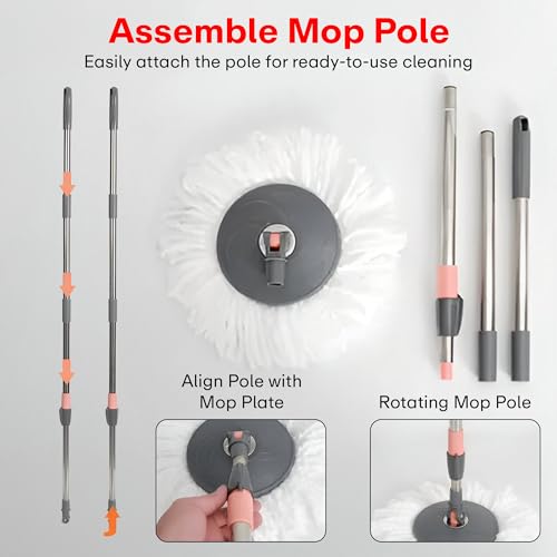 Image of PRIME PICK 360 Spin Mop & Extendable Ceiling Fan Cleaning Brush Stainless Steel Wringer Big Wheels, Puller Handle Microfiber Dry, Wet Mop for Floor Wall & Fan Cleaning, (Big Size Grey)