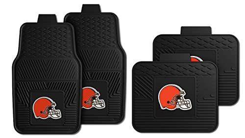 Fanmats Cleveland Browns Set of 4 Car Mats for Cars, SUV, Pickups - All Weather Technology Protection, Deep Reservoir Design, Universal Fit - 3D NFL Team Logo - 29” x 17” Front - 14” x 17” Rear Mat