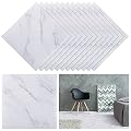 Spiareal 48 Pieces Vinyl Flooring Peel and Stick Floor Tile 12 x 12 Inch Stick on Floor Tile Self Adhesive Waterproof Bathroom Floor Tile for Kitchen Bedroom Living Room Bedroom (White Marble)