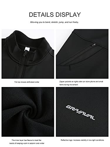 Gramval Men's Track Jackets Midweight Sweatshirts Full Zip Up Mock Neck Long Sleeve Tops With Pocket Black L #TOP4