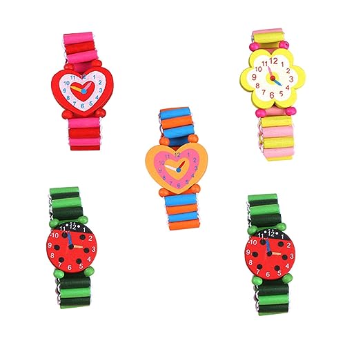 BESPORTBLE 5 Pcs Wooden Cartoon Watch for Educational Cognitive Wristwatch Fun Learning Plaything Random Color