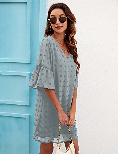 Image of Blooming Jelly Womens White Dresses Short Sleeve V Neck Ruffle Cute Sun Dress Chiffon Flowy Shift Mini Dress